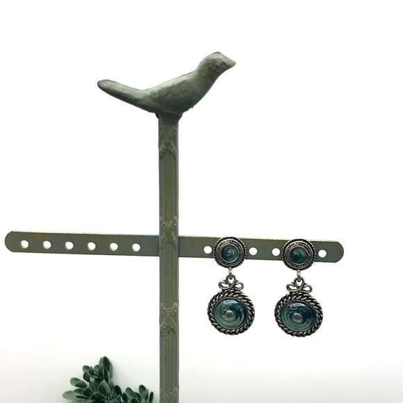 Vintage-Inspired Silver Drop Earrings With Blue Enamel Swirl Accents - Picture 6 of 7